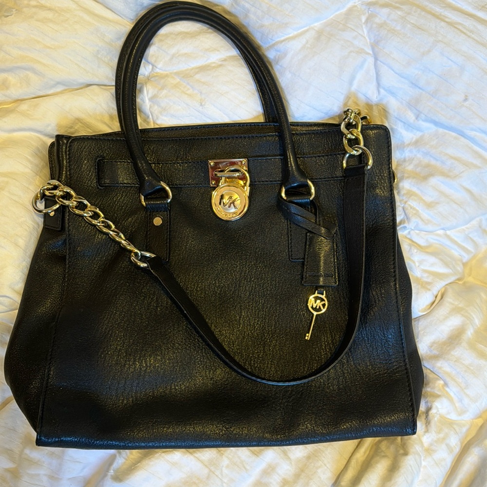 Black Michael Kors Large Hamilton Leather Tote